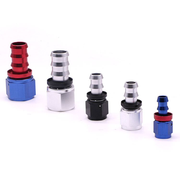 Fivestar Push-On Lock Hose End Fittings - AN4, AN6, AN8, AN10, AN12 Sizes - Aluminum Black For Oil/Fuel Lines