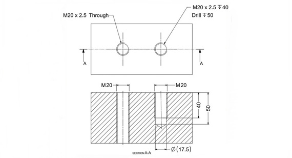 Blind Holes CNC Machining drawing Symbols