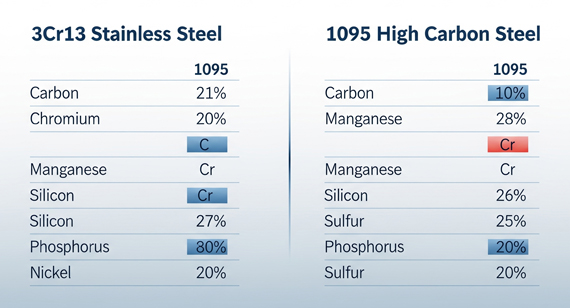 3Cr13 Steel and 1095 High Carbon Steel Chemical Composition