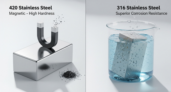 Characteristics of 420 stainless steel vs. 316 stainless steel