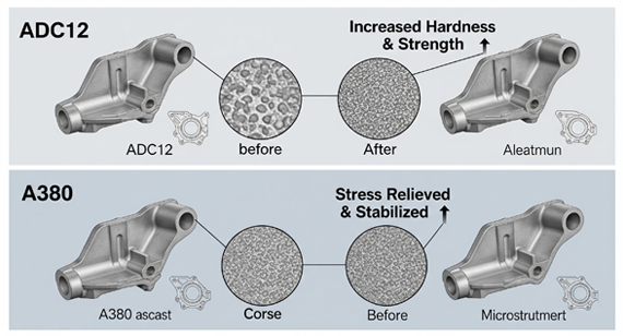 Effects of ADC12 aluminum and A380 aluminum before and after heat treatment