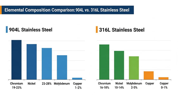Comparison of elemental composition of 904L and 316L stainless steel