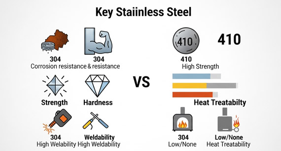304 and 410 Stainless Steel Properties