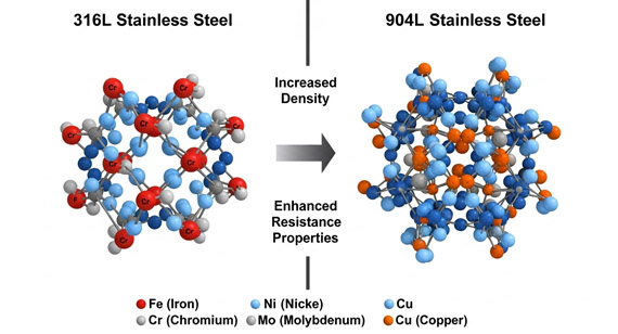 Comparison of the atomic structure of 316L stainless steel and 904L stainless steel