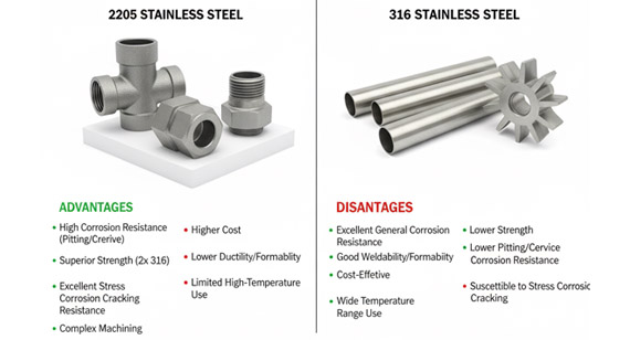 2205 and 316 Stainless Steel CNC Machining Parts Advantages and Disadvantages