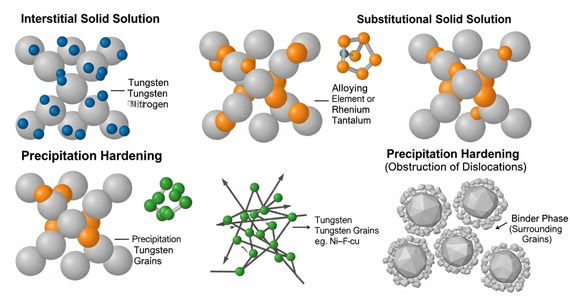Various mechanisms of alloying elements in tungsten matrix