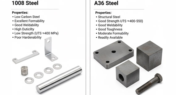 1008 Steel and A36 Steel CNC Machining Parts Property Comparison 1008 Steel and A36 Steel CNC Machining Parts Property Comparison