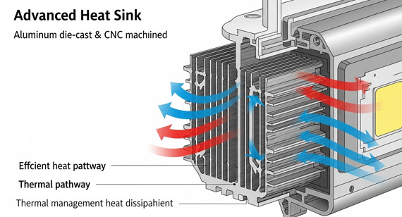 Cross-Section of an Aluminum Die-Casting CNC Machined LED Lamp Heatsink
