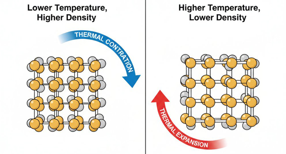 Thermal Expansion Diagram of Brass Atomic Structure at Two Different Temperatures