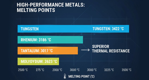 Comparison Chart of Melting Points of Tungsten, Molybdenum, Tantalum, and Rhenium Refractory Metals