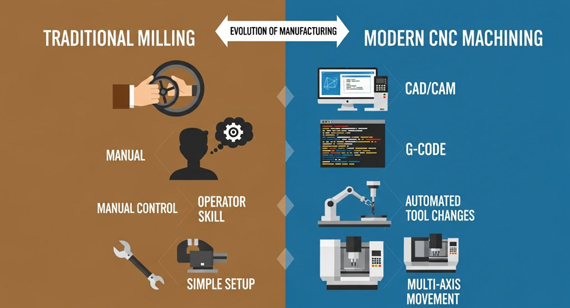 cnc machining vs traditional milling workflow infographic cnc machining vs traditional milling workflow infographic