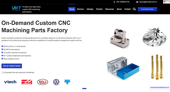 VMT CNC Machining Parts Factory Website Image