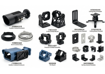 Custom CNC Machining Surveillance & Security Systems Camera Enclosures, Gimbal Mounts, and Sensor Brackets