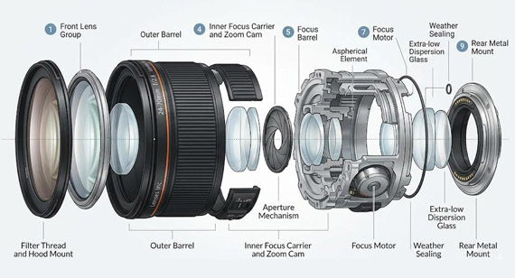 cross-section of a professional camera lens