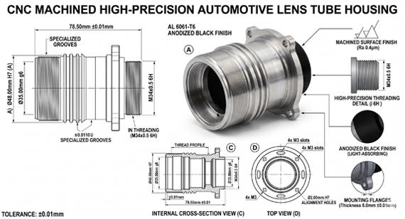 High-Precision CNC Machining Automotive Lens Barrels Housing High-Precision CNC Machining Automotive Lens Barrels Housing