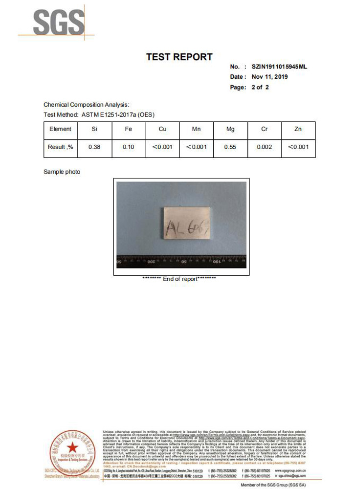 6061 SGS Material Test Report