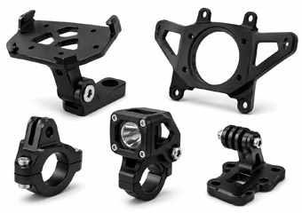 Custom CNC Machined Motorcycle & Powersports Brackets(navigation, headlight, auxiliary light, handlebar, and camera mounts) Custom CNC Machined Motorcycle & Powersports Brackets(navigation, headlight, auxiliary light, handlebar, and camera mounts)