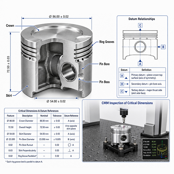 Dimensioning and CMM Inspection of CNC-Machined Aluminum Automotive Pistons