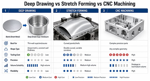 Deep Drawing vs Stretch Forming vs CNC Machining Deep Drawing vs Stretch Forming vs CNC Machining