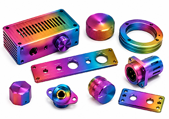 Custom CNC Machined Multi-Color Gradient Anodized Aluminum Audio Parts
